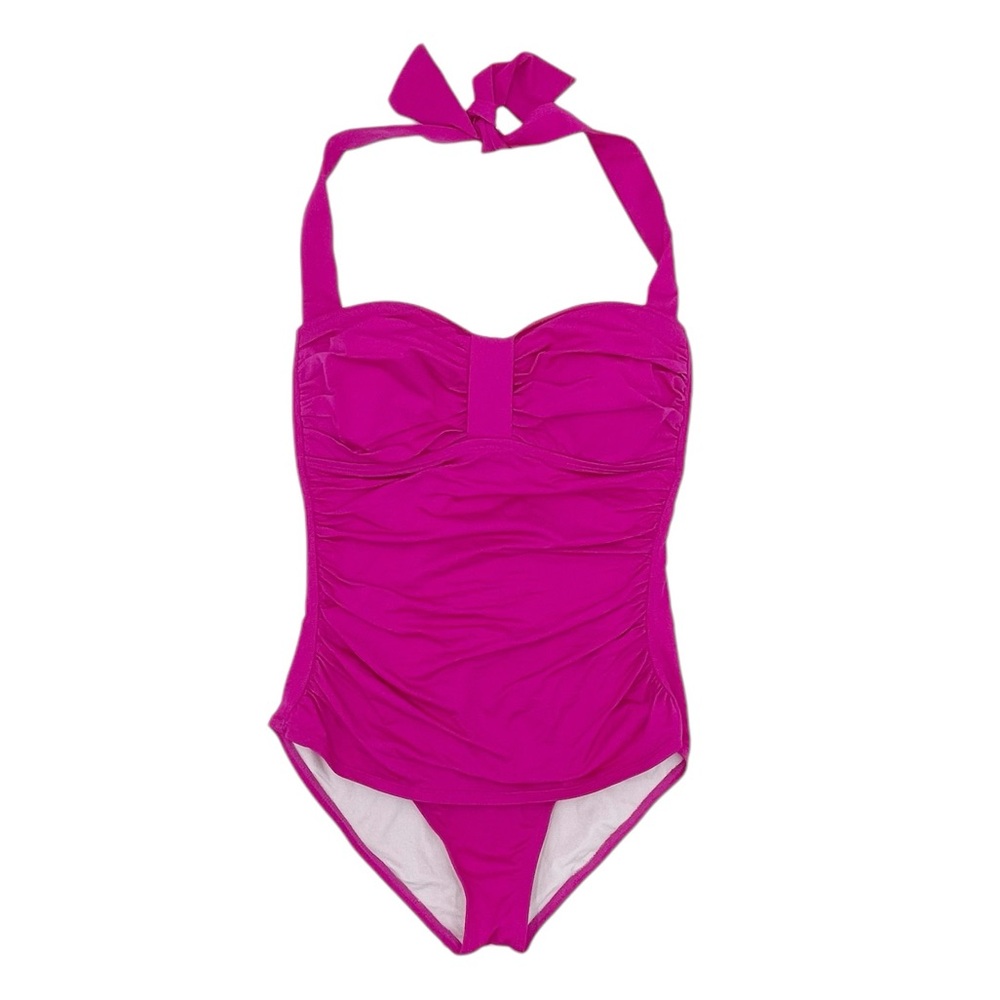 Tommy Bahama Pearl Solids Shirred Halter One Piece Swimsuit Peony Pink Size 12